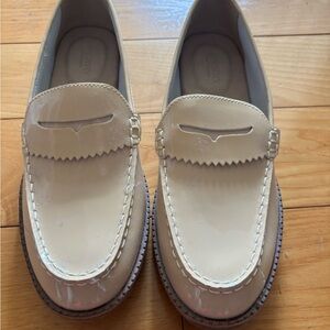 Beige Patent Leather Loafers